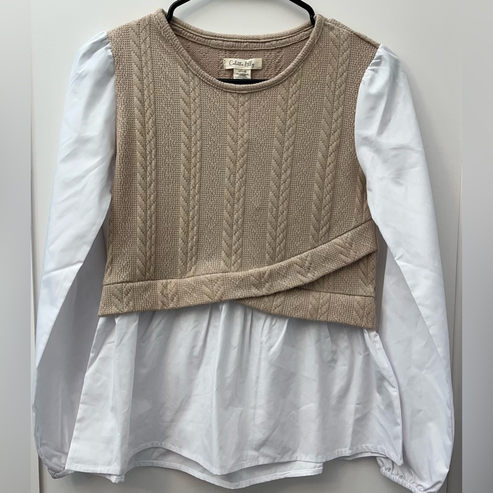 “Colette Lily” girls Beige and White Layered Top